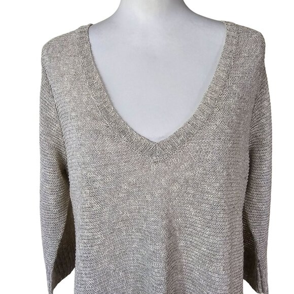 Eileen Fisher Linen Open Knit Tunic Sweater L Beige Coastal Relaxed Lagenlook - Picture 11 of 11
